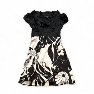 Bebe Silk Floral Y2K Retro Style Black & White Tie Back Mini Dress